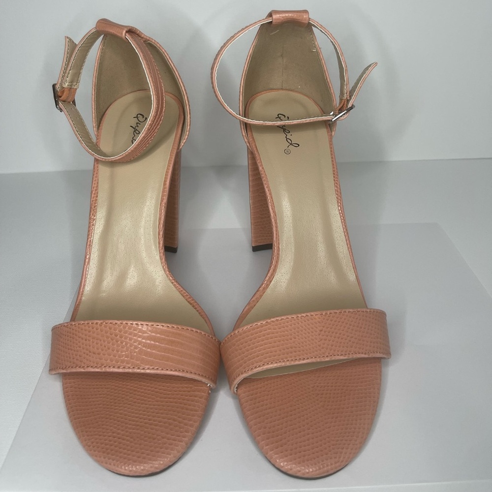 Qupid Peach Faux Snakeskin Platform Sandals- Size 9